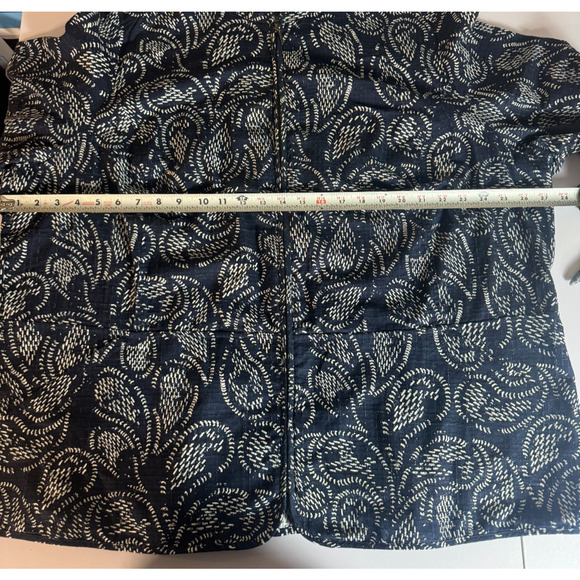 CJ Banks 100% Cotton Sz 3X Navy White Calico Paisley 3/4 Sleeve Full-Zip Jacket - Picture 8 of 9